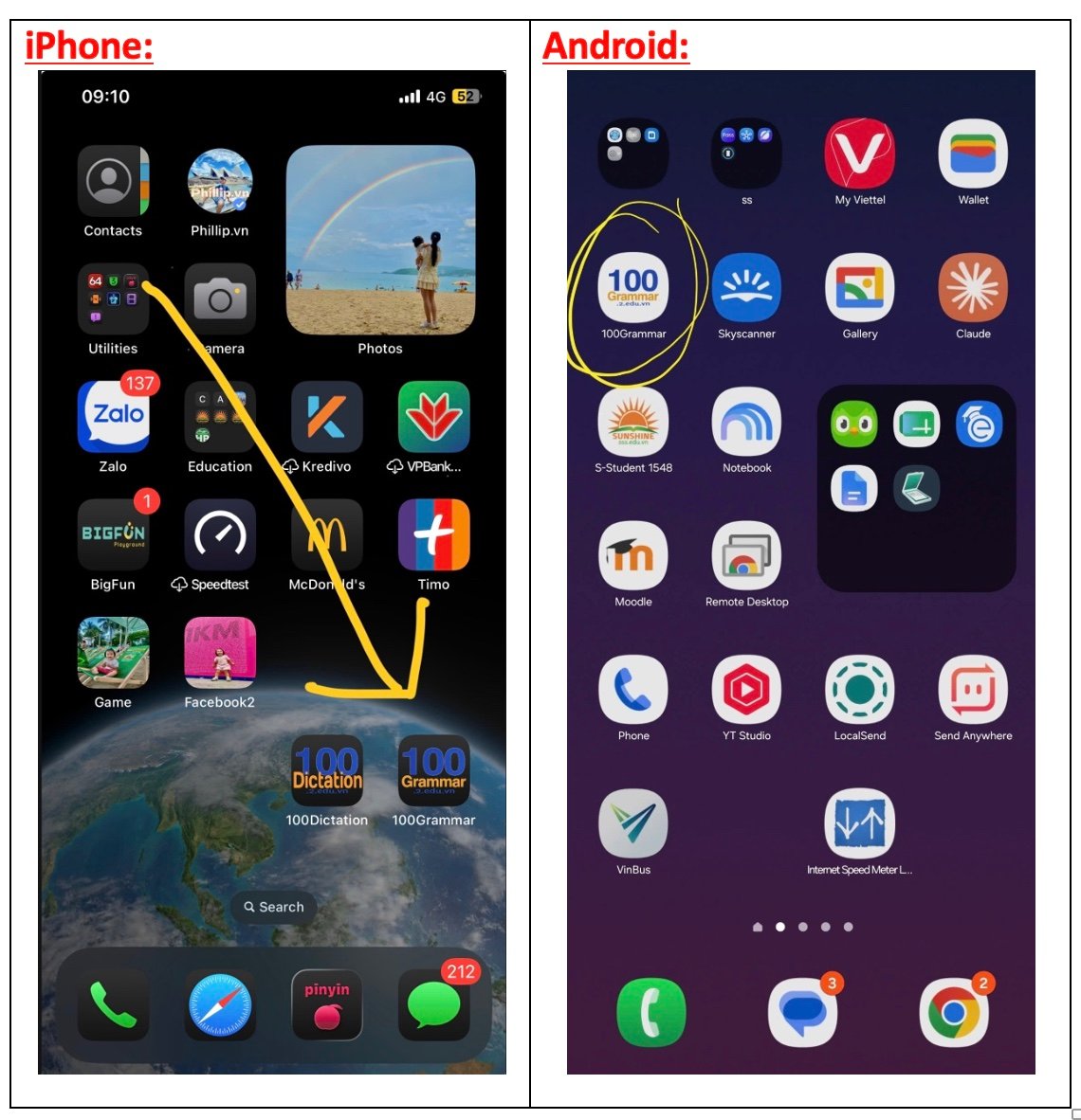 Mở App học nào! Nhớ chọn 'nhận thông báo' trong App nhé!
